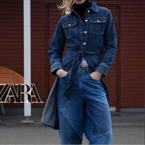 ZARA DENIM MIDI DRESS - Picture 3 of 15